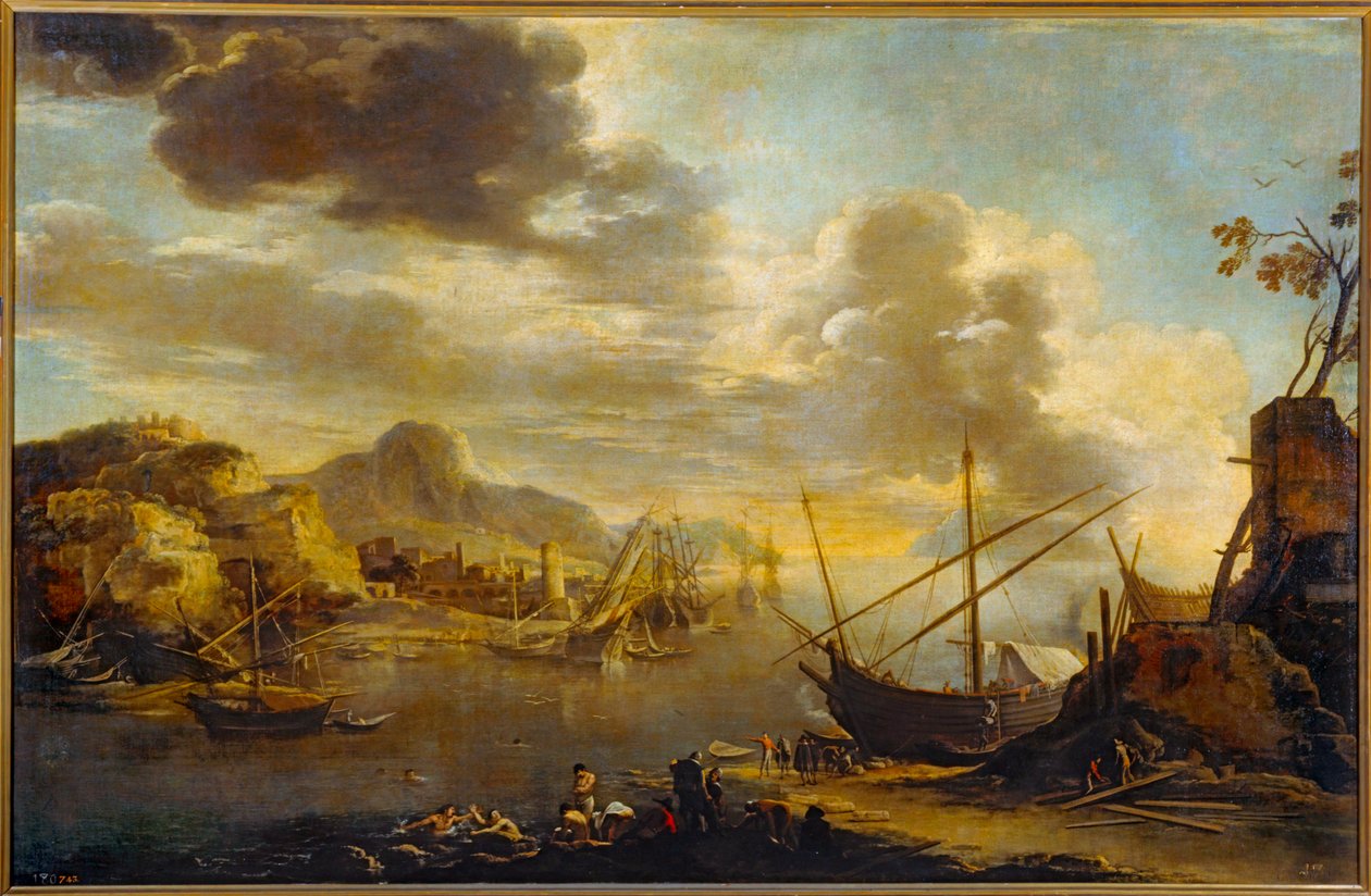 Salerno-bugten (olie på lærred) af Salvator Rosa