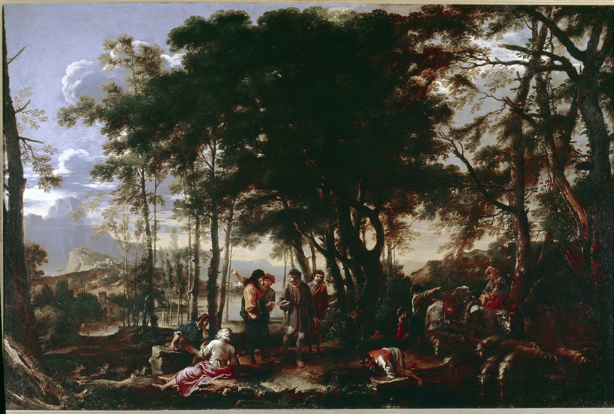 The Philosophers Wood. Painting by Salvator Rosadani af Salvator Rosa