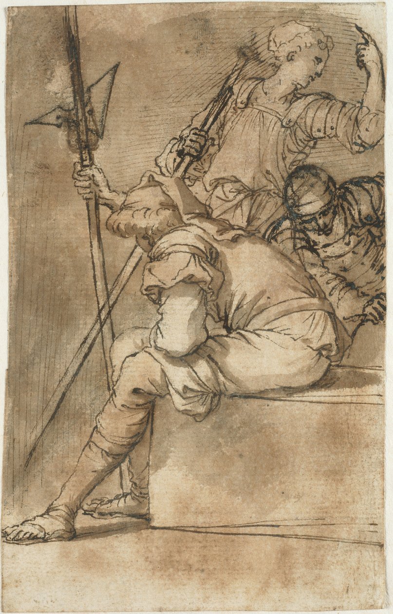 Tre soldater hviler af Salvator Rosa