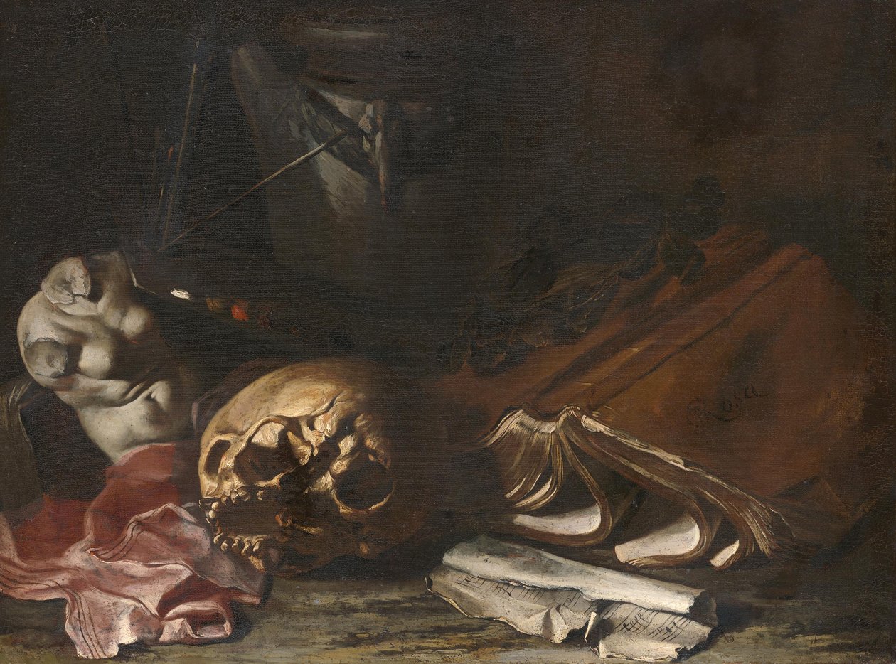 Vanitas-stilleben af Salvator Rosa