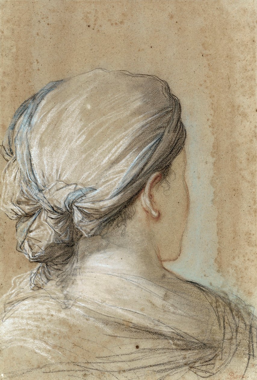 Kvinde set bagfra med tørklæde (kridt på papir) af Salvator Rosa