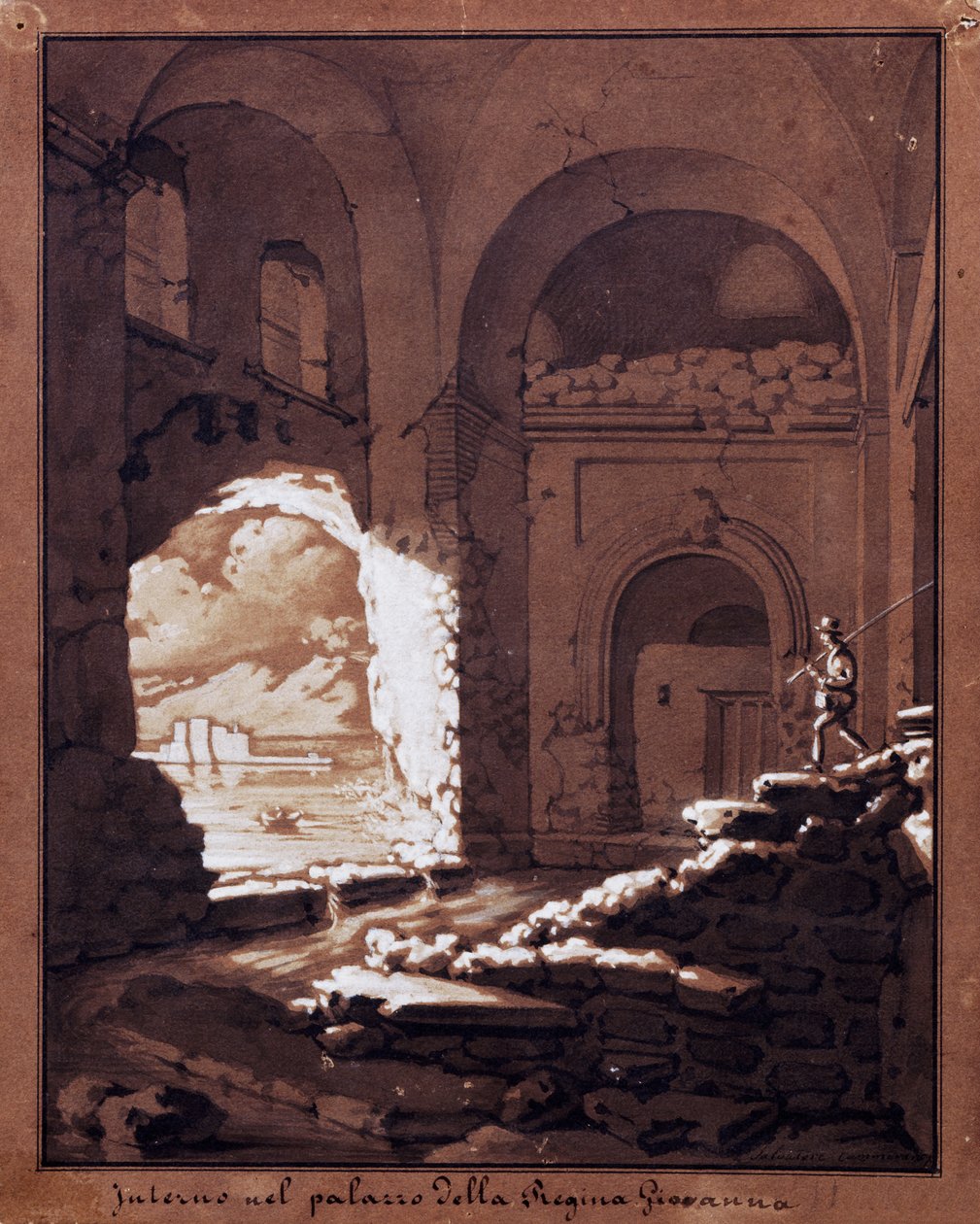 Interiør af Palace of Queen Giovanna (blyant, blækvask og hvid tempera) af Salvatore Cammarano