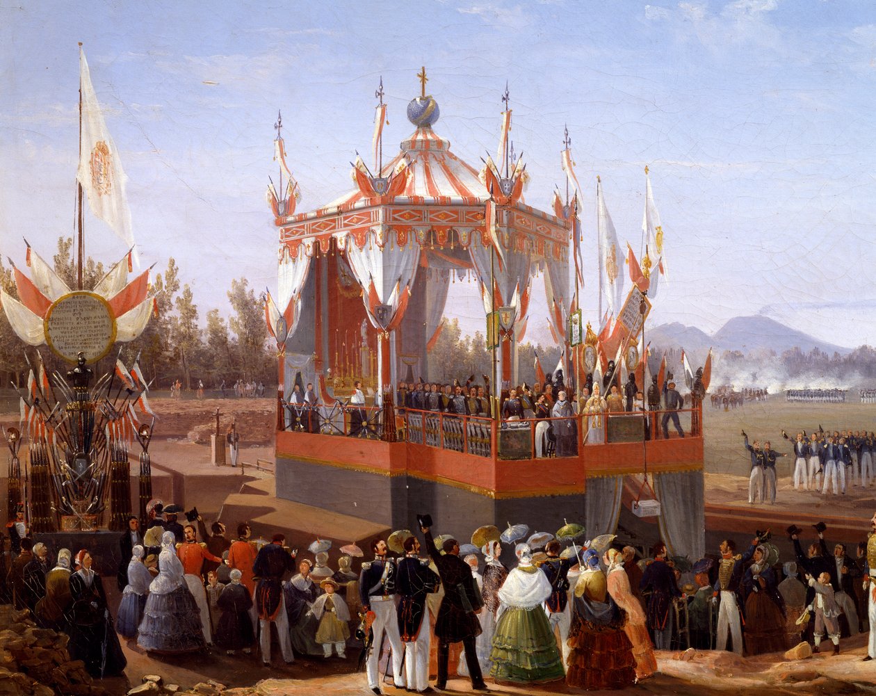 Francis I og Maria Isabella deltager i den officielle ceremoni ved Arsenal of Napoli af Salvatore Fergola (1799-1874), Detail, Italien af Salvatore Fergola
