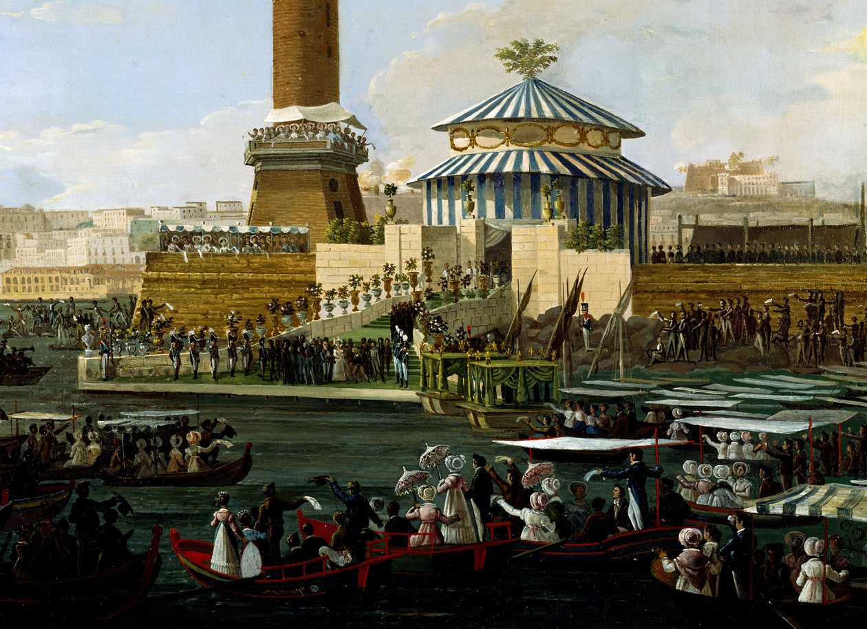 Nedlægning af grundsten til kapel dedikeret til den ubesmittede jomfru som tak for kongens snævre flugt fra Agesilao Milanos angreb, af Salvatore Fergola (1799-1874), Italien af Salvatore Fergola