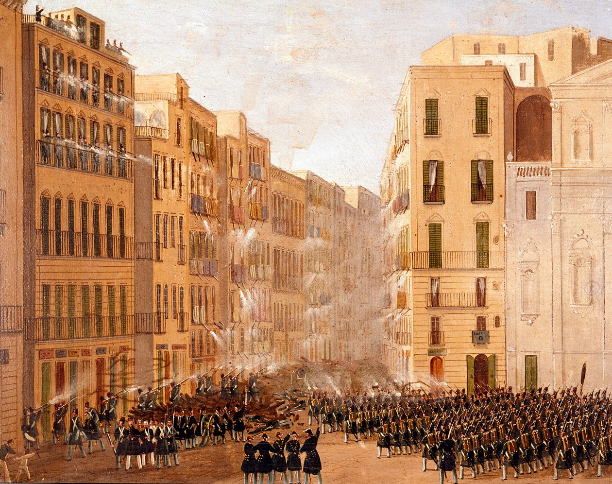 Bourbonhæren reagerede mod opstandene i Napoli i maj 1848 Detail. Maleri af Salvatore Fergola (1799-1877) Napoli, Museo Nazionale di San Martino af Salvatore Fergola