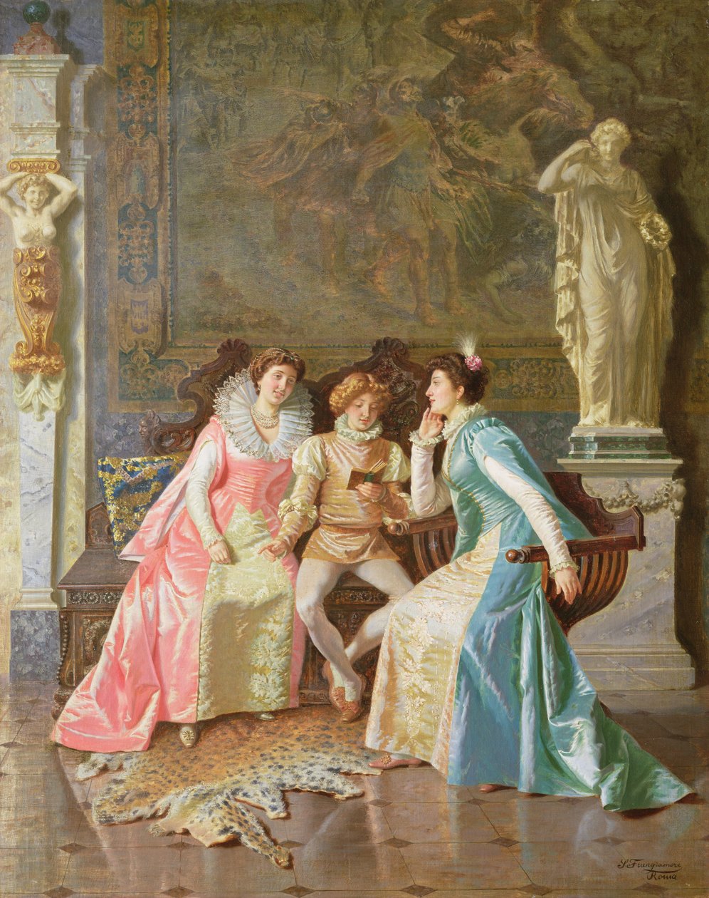 Reading, ca. 1890 (olie på lærred) af Salvatore Frangiamore