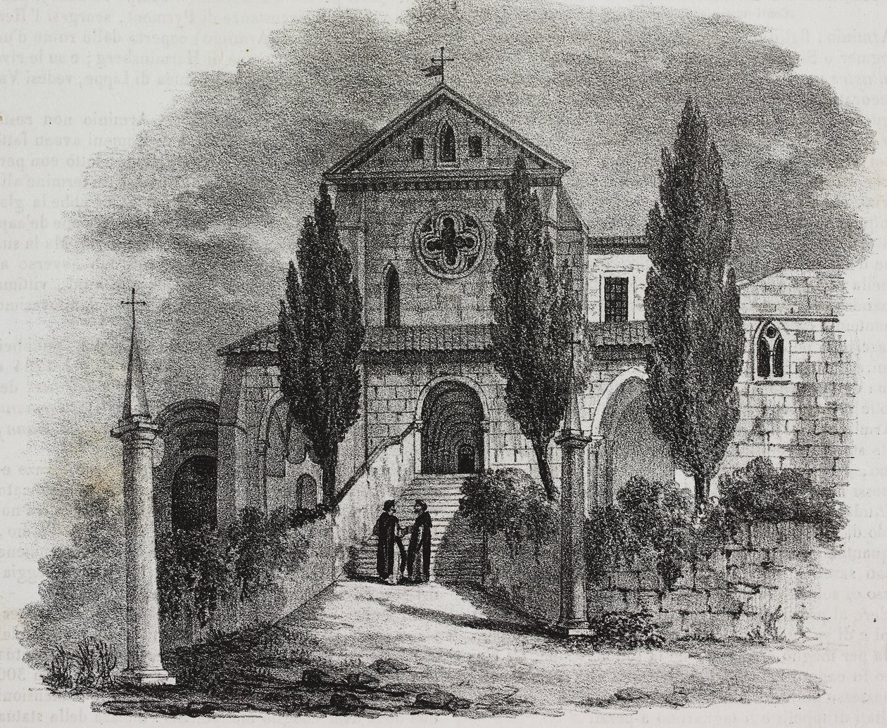 Casamari kloster, Veroli, Lazio, Italien, litografi af Salvatore Puglia fra Poliorama Pittoresco, n 47, 1. juli af Salvatore Puglia