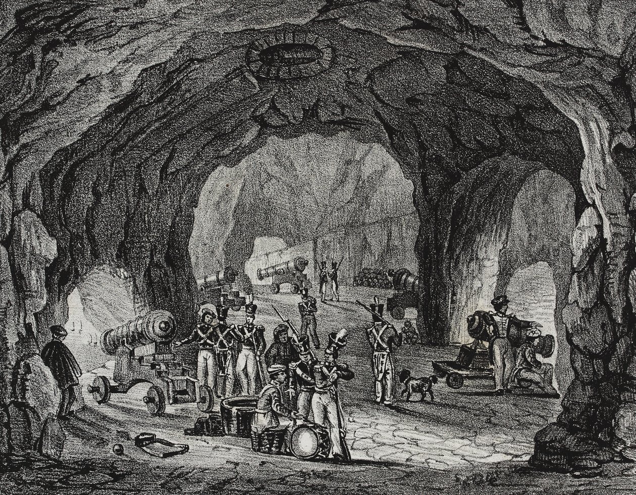 Grotte nær Gibraltarklippen, Spanien, litografi af Salvatore Puglia fra Poliorama Pittoresco, nr. 20, 24. december af Salvatore Puglia