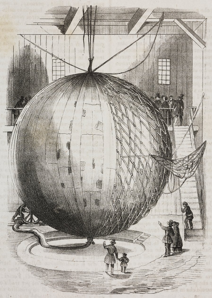 Kobber varmluftsballon opfundet af Edmond Marey-Monge, Frankrig, litografi af Salvatore Puglia fra Poliorama Pittoresco, n 41, 18. maj af Salvatore Puglia