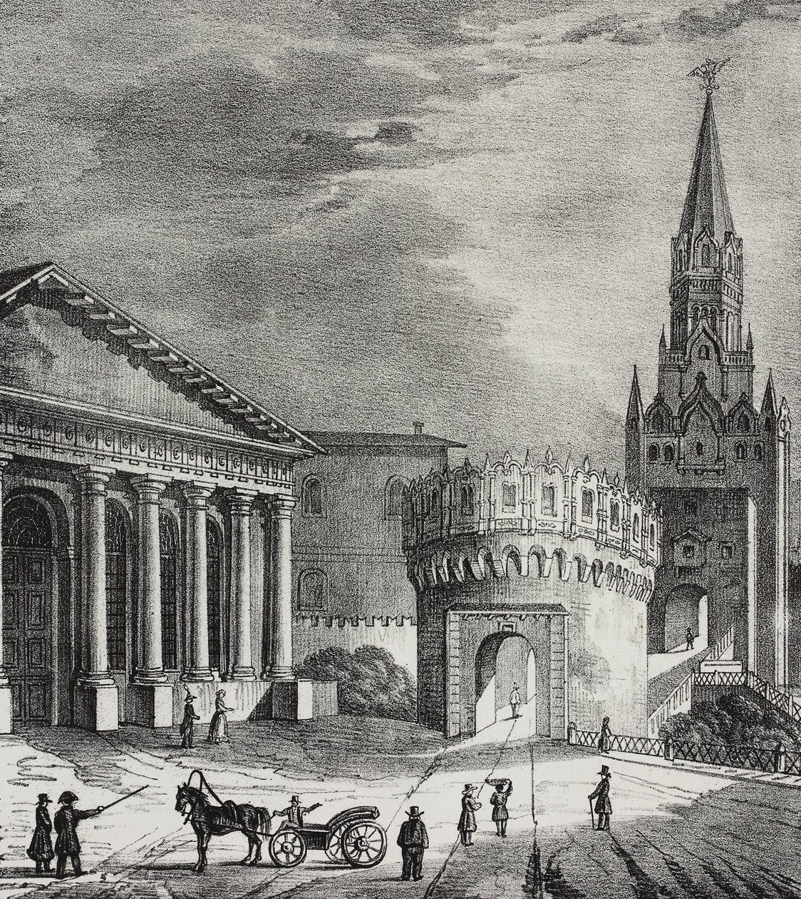 Porten til Troitskaya Tower (Trinity Tower), Kreml, Moskva, Rusland, litografi af Salvatore Puglia fra Poliorama Pittoresco, n 22, 7. januar af Salvatore Puglia