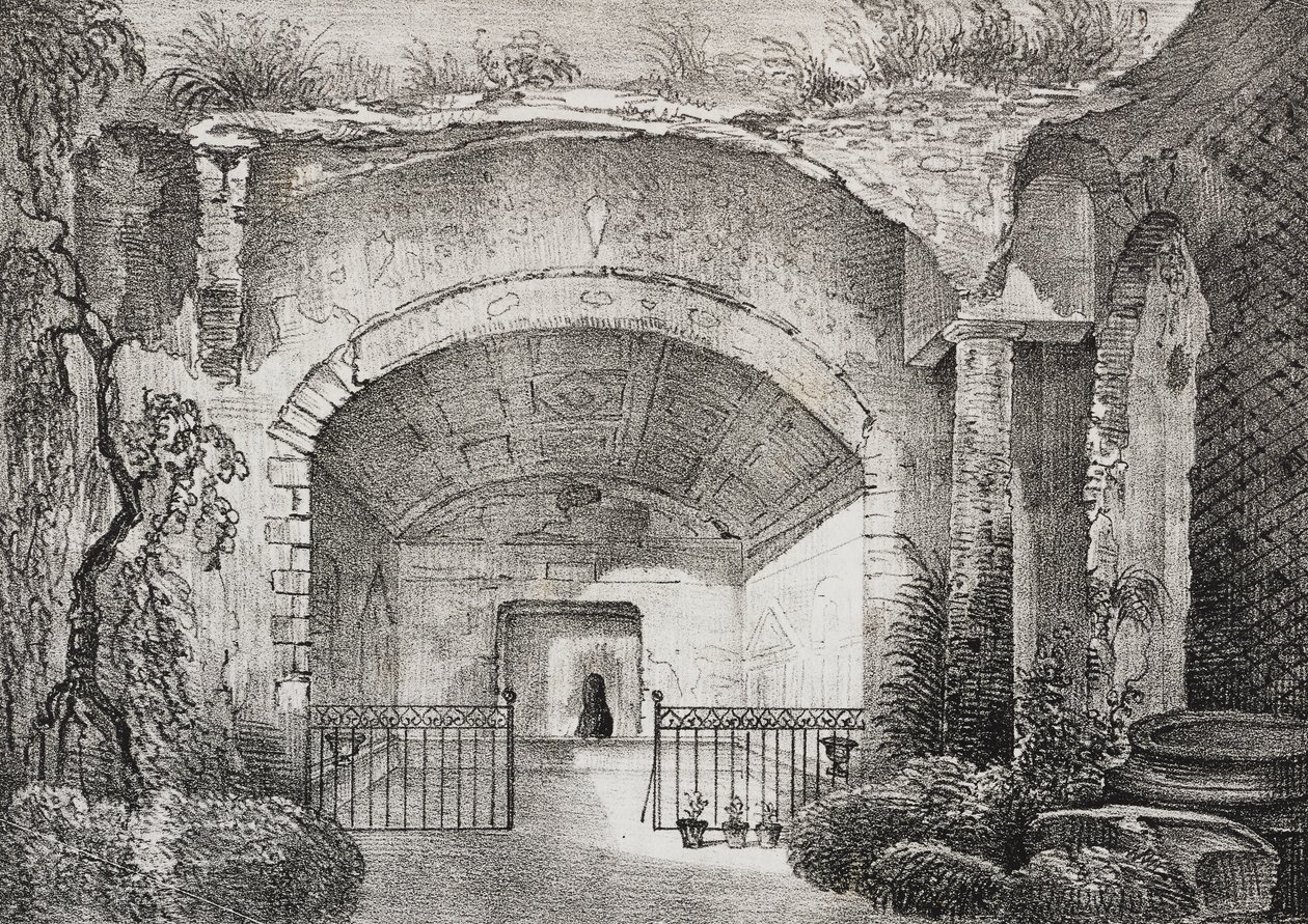 Sal i gammel villa hos Prince of Caposele i Formia, Lazio, Italien, litografi af Salvatore Puglia fra Poliorama Pittoresco, n 23, 11. januar af Salvatore Puglia