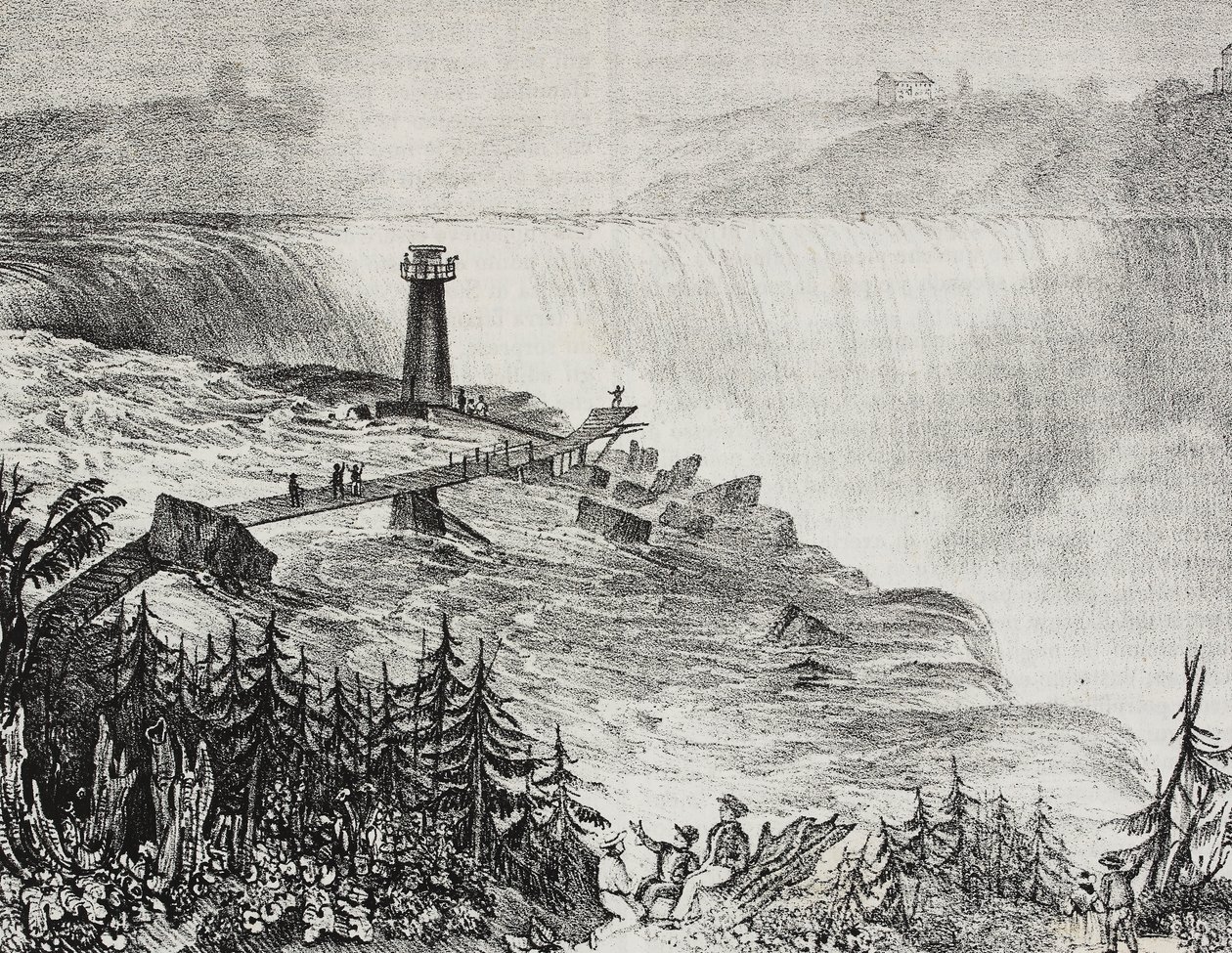 Horseshoe vandfald, Ontario, Canada, litografi af Salvatore Puglia fra Poliorama Pittoresco, n 6, 17 september af Salvatore Puglia