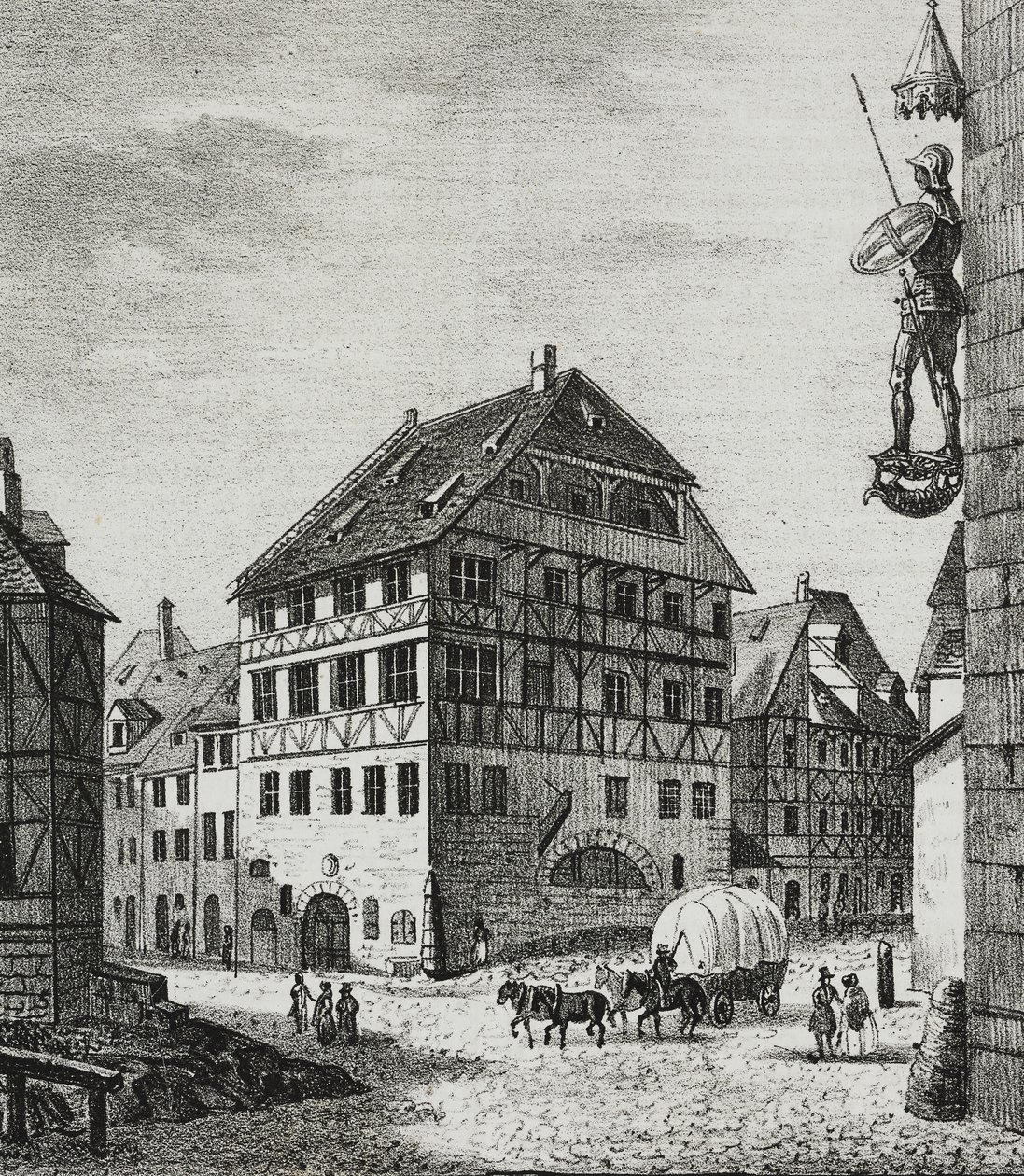House of Albrecht Durer (1471-1528) i Nürnberg, Tyskland, litografi af Salvatore Puglia fra Poliorama Pittoresco, n 31, 12 marts af Salvatore Puglia