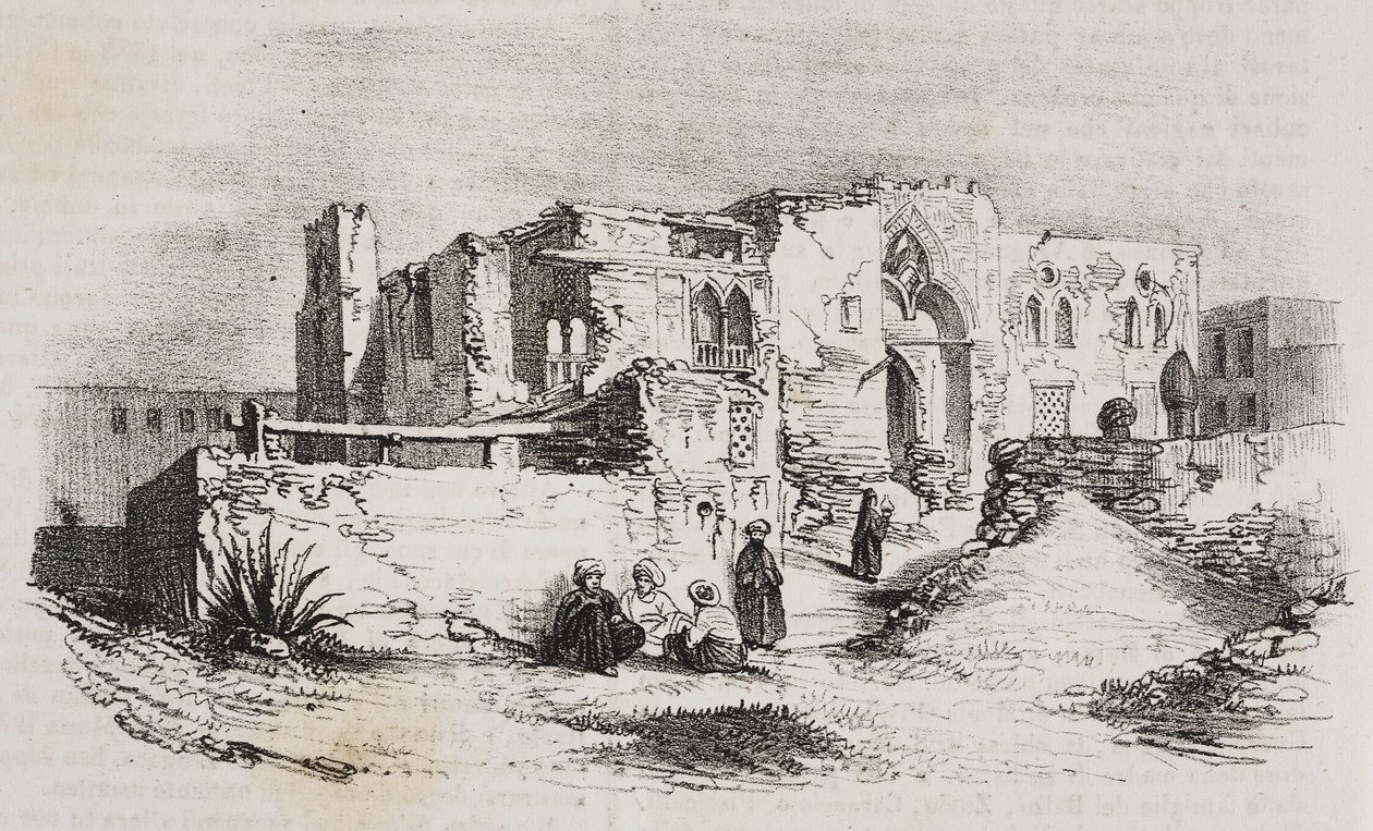 Hus, hvor Ludvig IX blev fængslet i Mansura, Egypten, litografi af Salvatore Puglia fra Poliorama Pittoresco, n 9, 5. oktober af Salvatore Puglia
