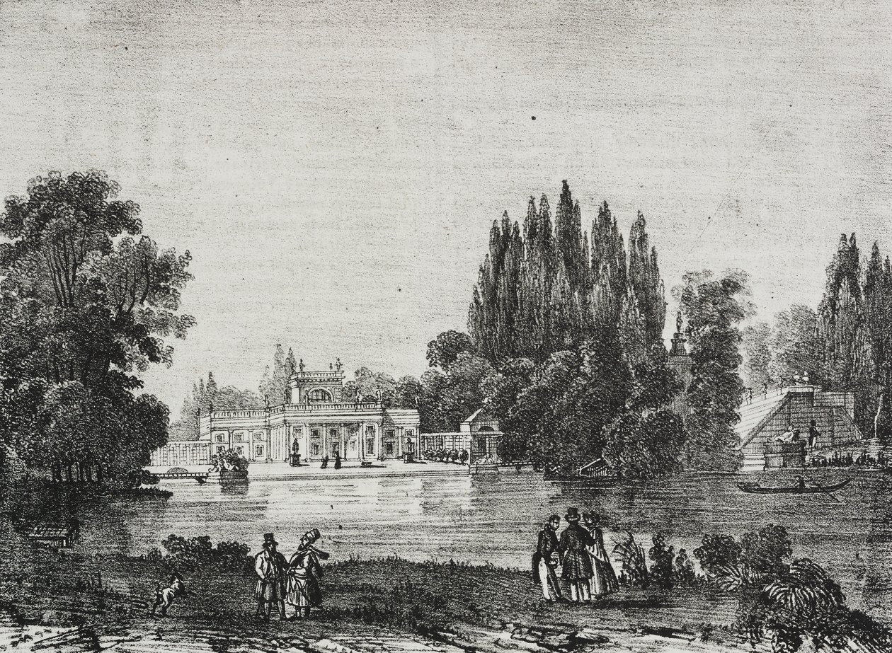 Lazienki Palace, Warszawa, Polen, litografi af Salvatore Puglia fra Poliorama Pittoresco, n 48, 9. juli af Salvatore Puglia