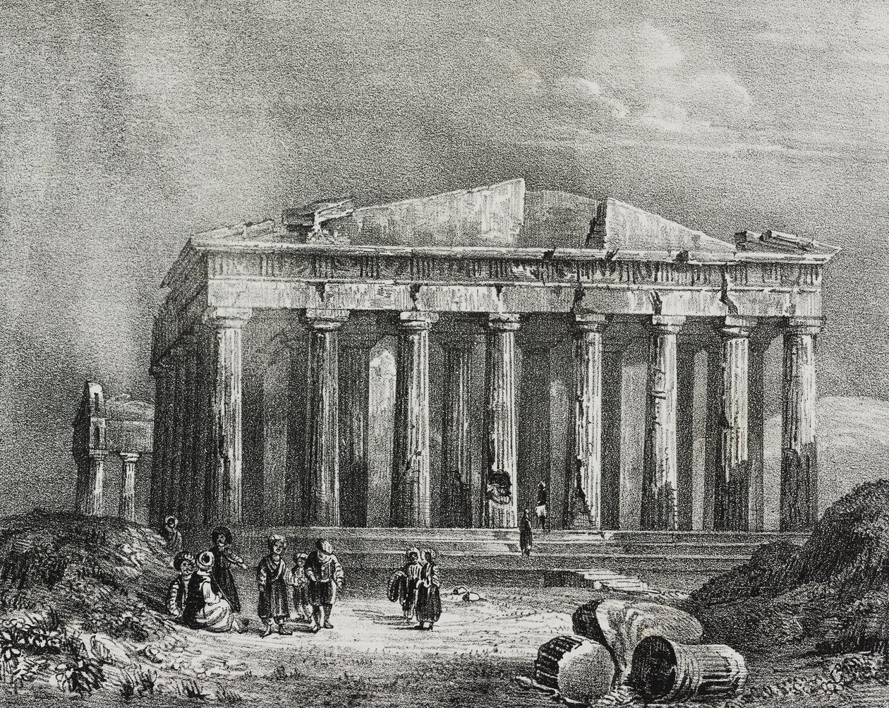 Parthenon, Akropolis i Athen, Grækenland, litografi af Salvatore Puglia fra Poliorama Pittoresco, n 32, 19. marts af Salvatore Puglia