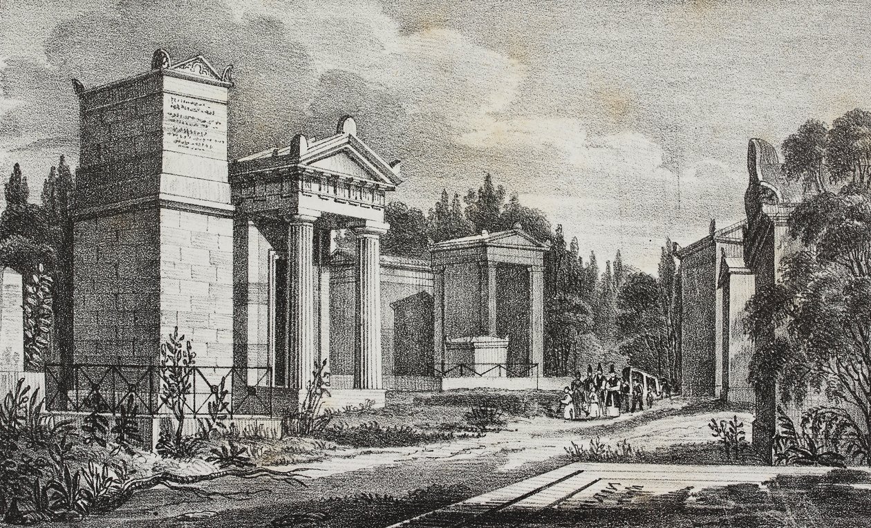 Pere-Lachaise kirkegård, Paris, Frankrig, litografi af Salvatore Puglia fra Poliorama Pittoresco, n 19, 17 december af Salvatore Puglia
