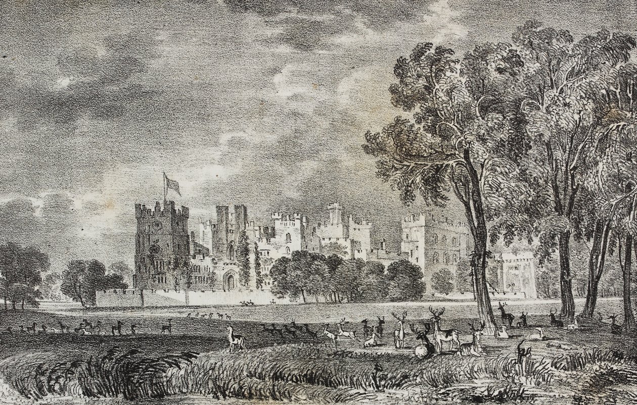 Raby Castle, Durham, England, Storbritannien, litografi af Salvatore Puglia fra Poliorama Pittoresco, n 42, 27. maj af Salvatore Puglia