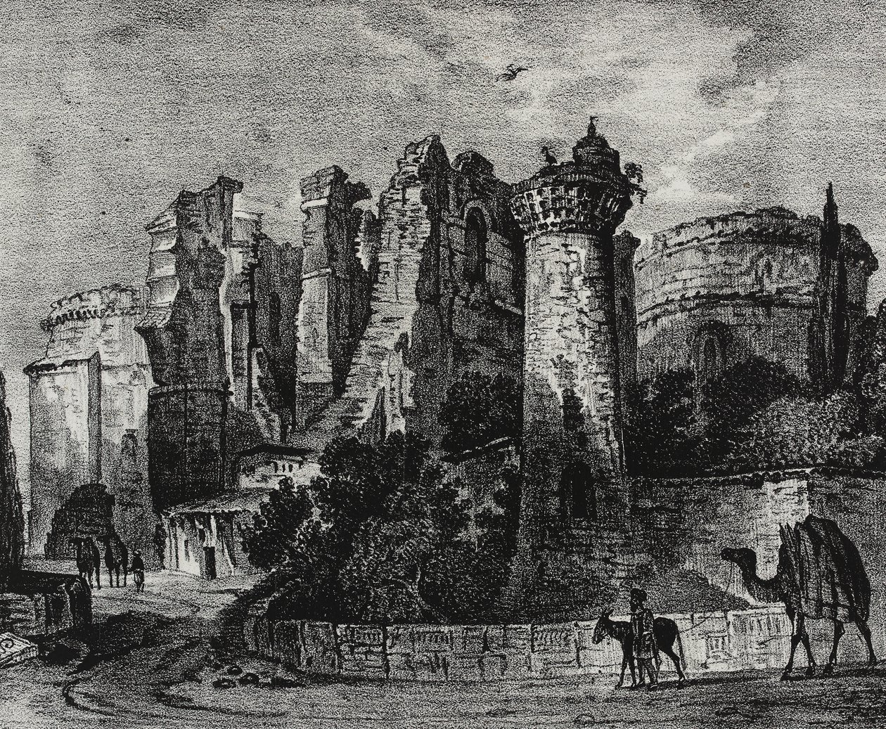 Ruinerne af Johanneskirken i Pergamon, Tyrkiet, litografi af Salvatore Puglia fra Poliorama Pittoresco, n 13, 5. november af Salvatore Puglia