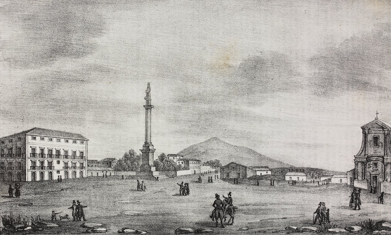 Statuernes plads i Catania, Sicilien, Italien, litografi af Salvatore Puglia fra Poliorama Pittoresco, n 15, 19 november af Salvatore Puglia