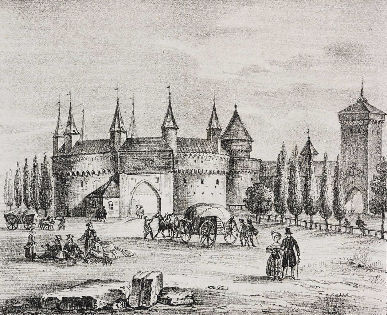 St Florians port, Krakow, Polen, litografi af Salvatore Puglia fra Poliorama Pittoresco, n 22, 4. januar af Salvatore Puglia