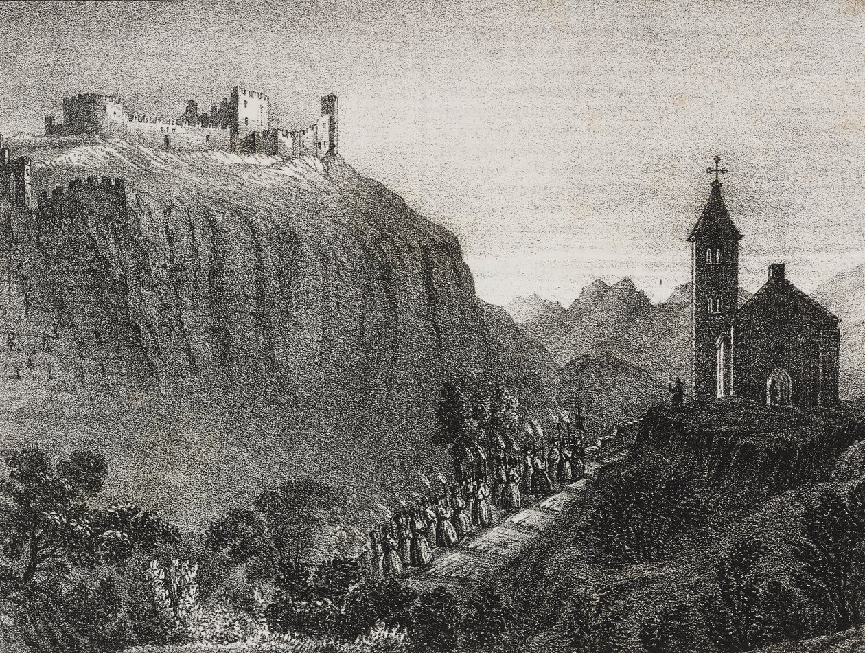 Tur til Cappelluccia, scene for Magic Lantern, samling af historier og billeder, litografi af Salvatore Puglia fra Poliorama Pittoresco, n 41, 17. maj af Salvatore Puglia