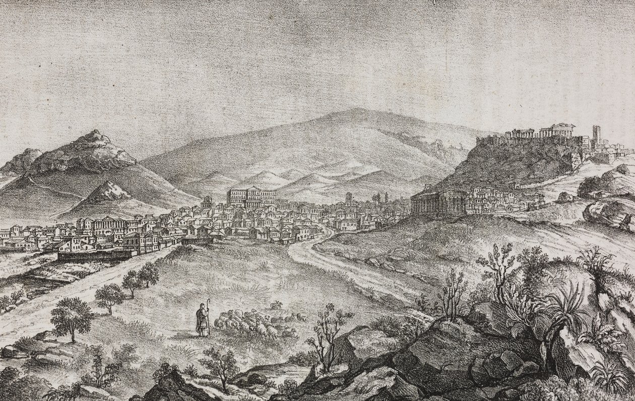 Udsigt over Athen, Grækenland, litografi af Salvatore Puglia fra Poliorama Pittoresco, n 1, 13. august af Salvatore Puglia