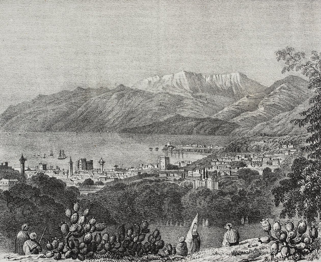 Udsigt over Beirut og Mount Lebanon rækken, Libanon, litografi af Salvatore Puglia fra Poliorama Pittoresco, n 8, 1. oktober af Salvatore Puglia