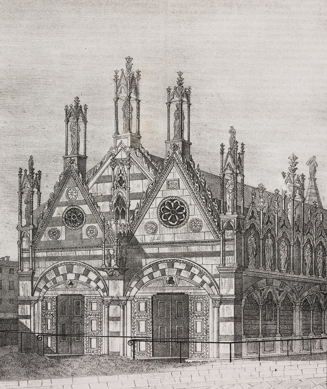 Udsigt over kirken Santa Maria della Spina i Pisa, Toscana, Italien, litografi af Salvatore Puglia fra Poliorama Pittoresco, n 34, 29. marts af Salvatore Puglia