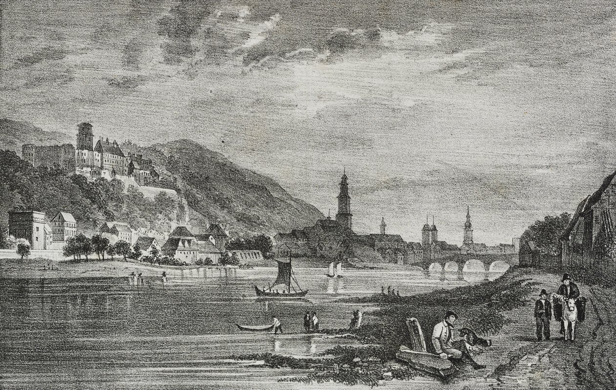 Udsigt over Heidelberg, Tyskland, litografi af Salvatore Puglia fra Poliorama Pittoresco, nr. 28, 19. februar af Salvatore Puglia