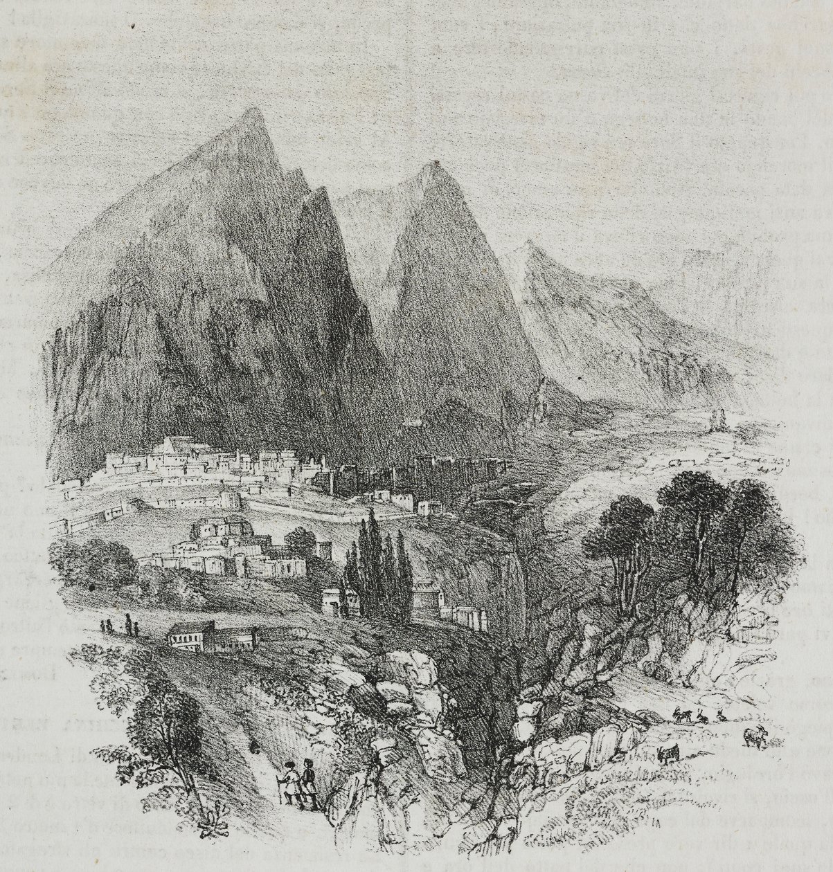 Udsigt over Mount Parnassus fra Delphi, Grækenland, litografi af Salvatore Puglia fra Poliorama Pittoresco, n 46, 25. juni af Salvatore Puglia