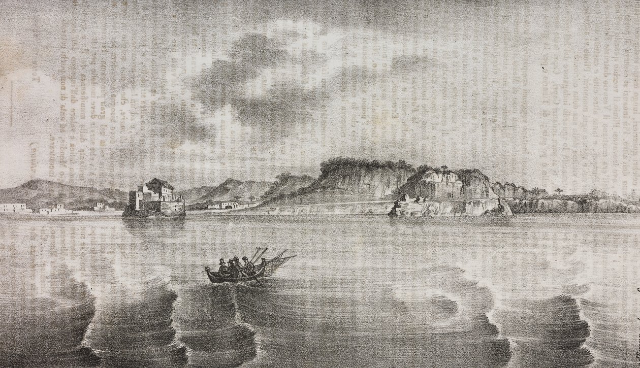 Udsigt over Posillipo fra Coroglio-vejen, Campania, Italien, litografi af Salvatore Puglia fra Poliorama Pittoresco, n 30, 2. marts af Salvatore Puglia