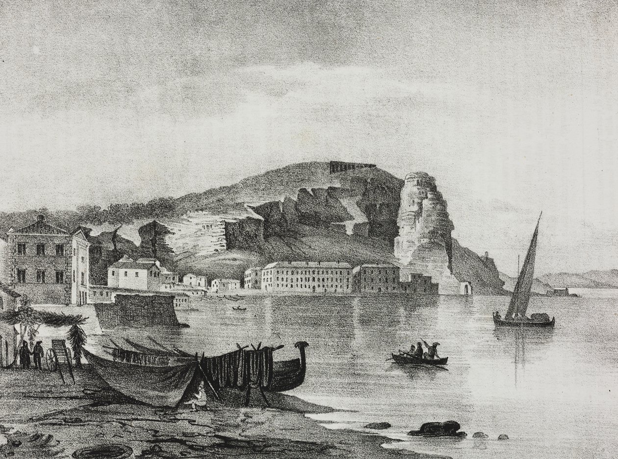Udsigt over Terracina, Lazio, Italien, litografi af Salvatore Puglia fra Poliorama Pittoresco, n 22, 8. januar af Salvatore Puglia