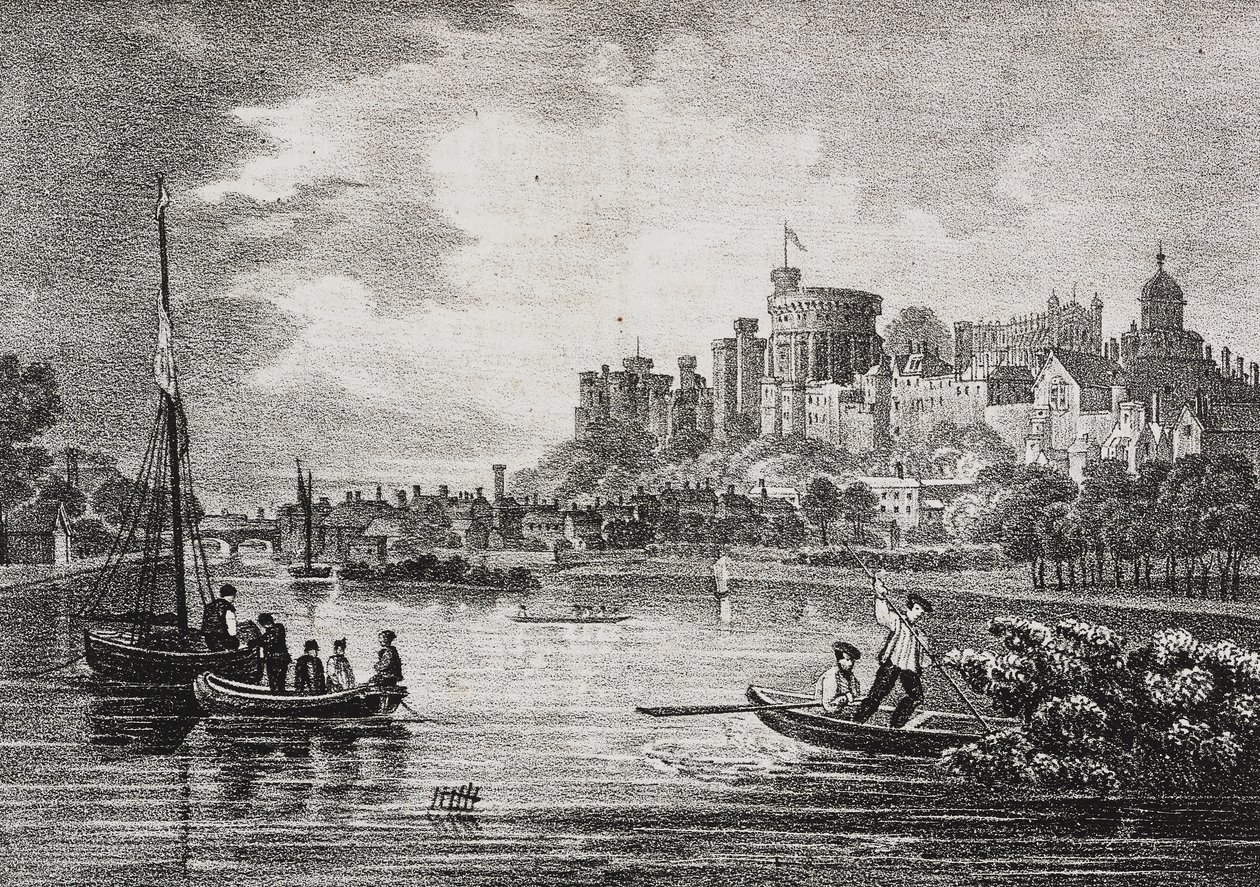 Udsigt over Windsor Castle, England, Storbritannien, litografi af Salvatore Puglia fra Poliorama Pittoresco, n 32, 15. marts af Salvatore Puglia