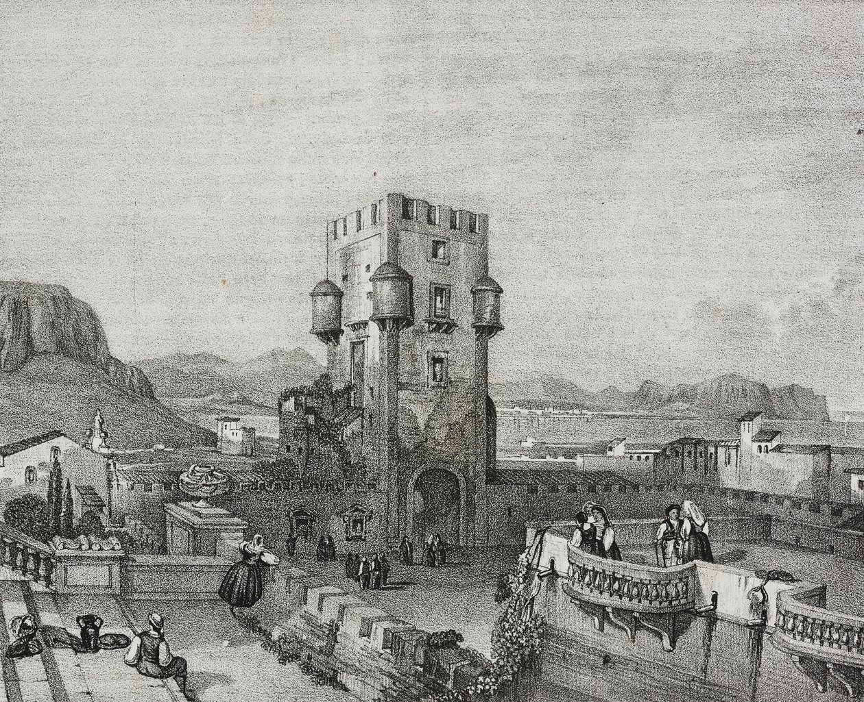 Villa af Prince of Butera i Bagheria, Palermo, Sicilien, litografi af Salvatore Puglia fra Poliorama Pittoresco, nr. 3, 28. august af Salvatore Puglia