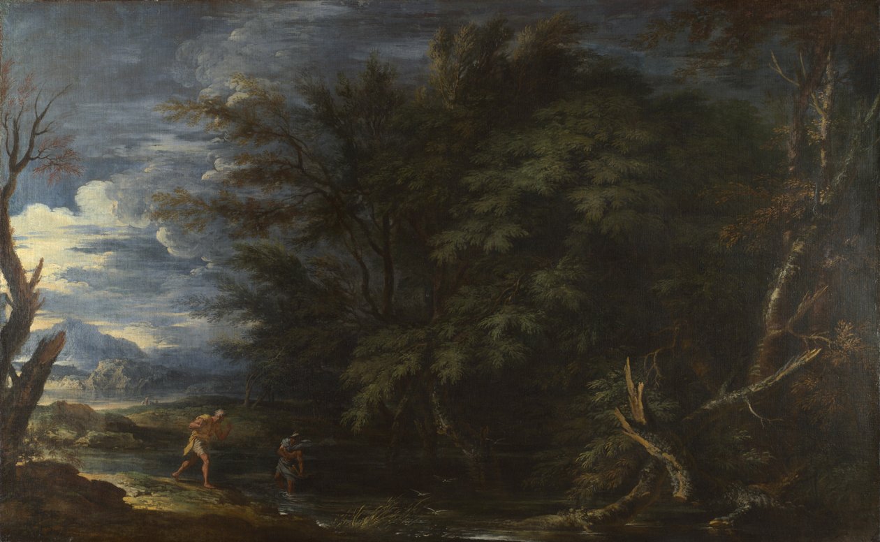 Landskab med Mercury and the Dishonest Woodman, ca 1663. af Salvatore Rosa