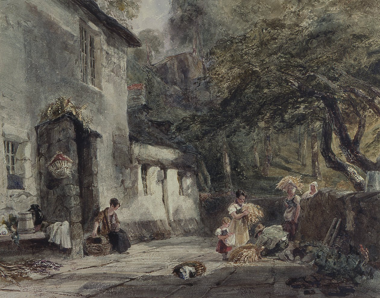 Et sommerhus i det nordlige Wales, med figurer af Samuel Austin