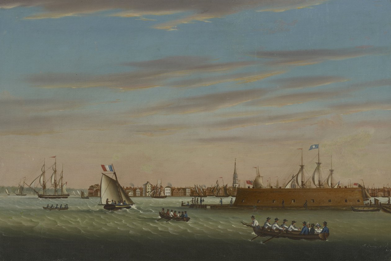 Udsigt over Charleston fra havnen, 1831 af Samuel Barnard