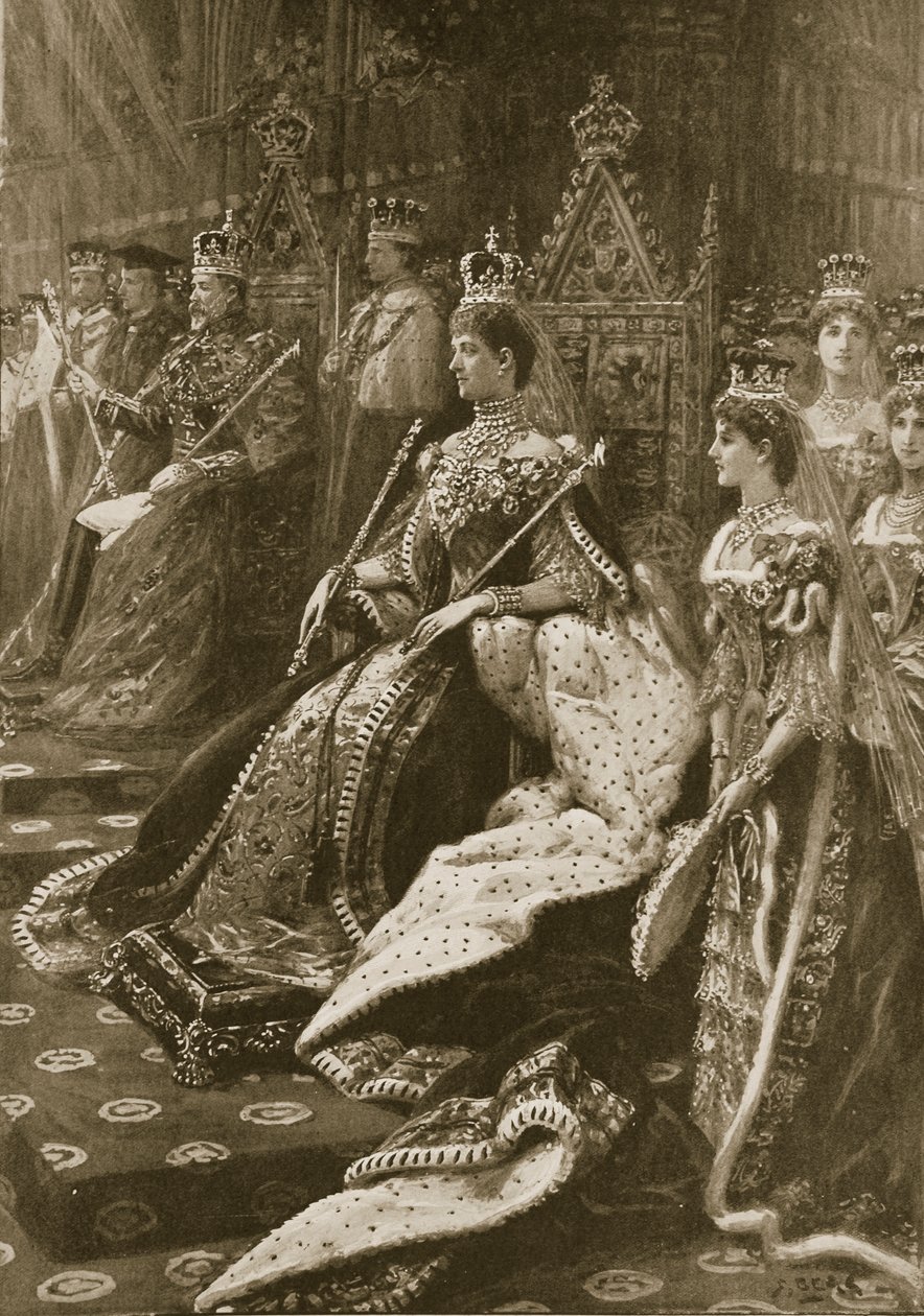 Kroningsceremonien i 1902: Stillingen af Alexandra, dronningekonsort ved hendes intronisering, fra 