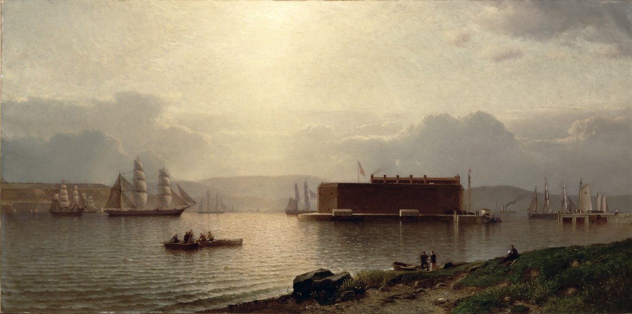 The Narrows og Fort Lafayette, skibe, der kommer ind i havn, New York Harbour, 1868 af Samuel Coleman