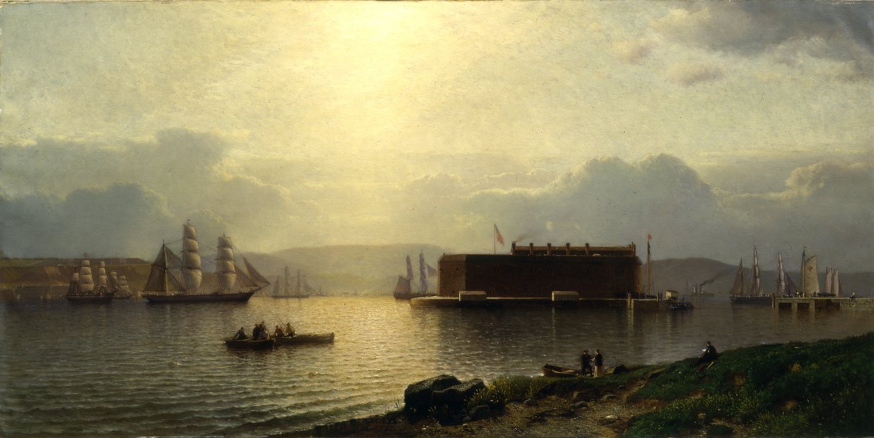 The Narrows og Fort Lafayette, skibe, der kommer ind i havnen, New York Harbor, 1868 af Samuel Colman
