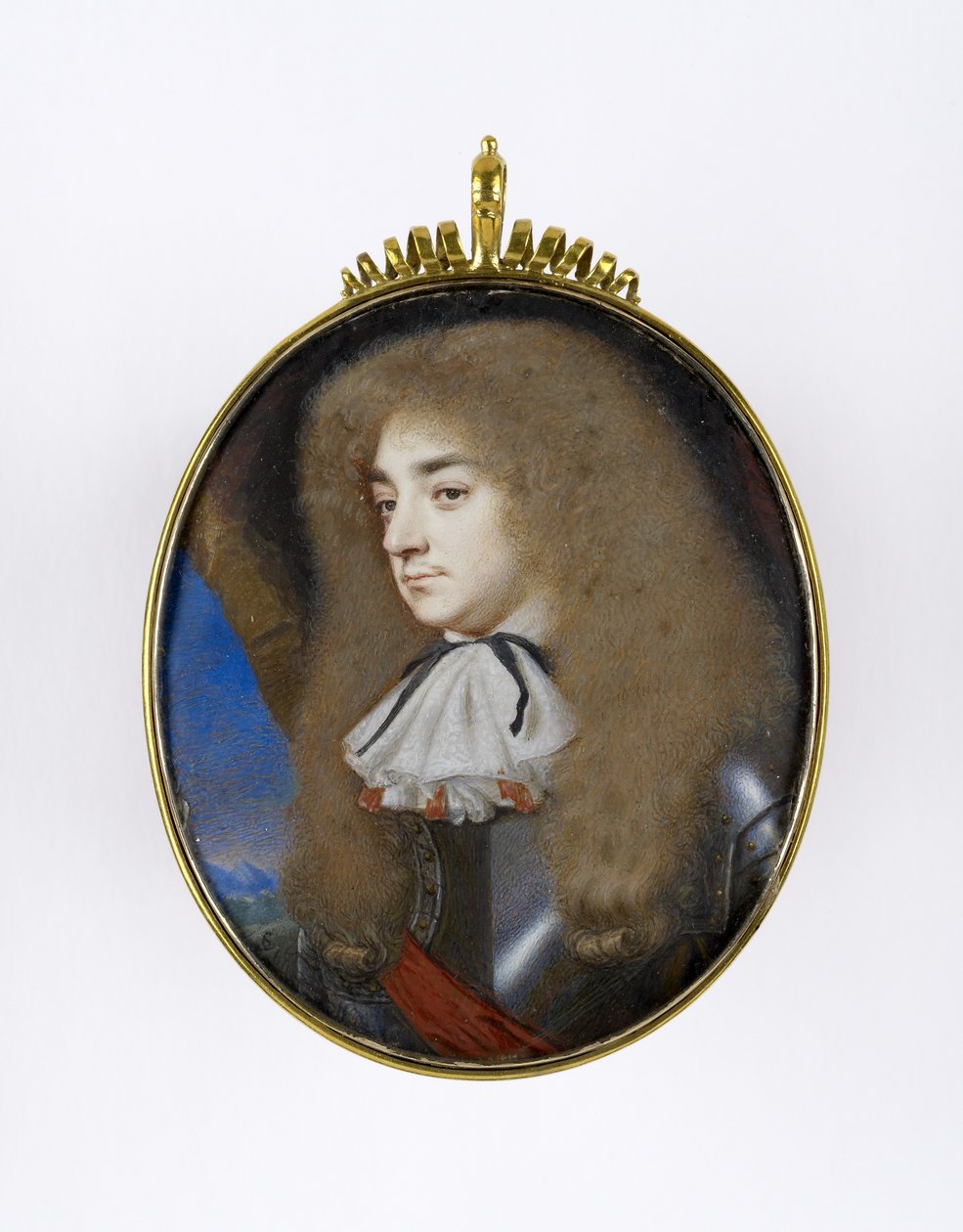Portrætminiature af en mand i rustning, ca.1660 (wc på pergament på karton) af Samuel Cooper