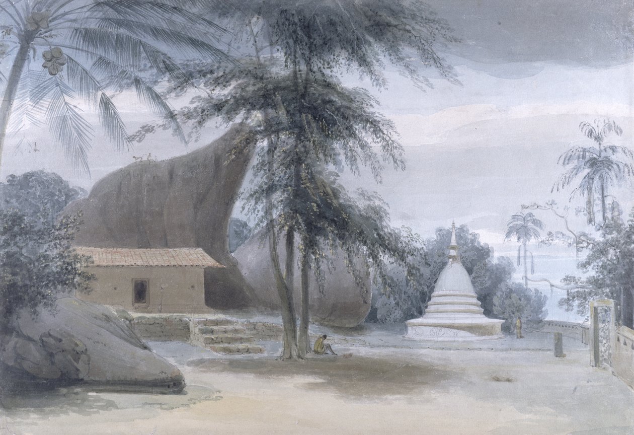 Scene mellem Galle og Matura, omkring Six Miles from Galle, ca. 1801 (wc og kropsfarve over grafit på papir) af Samuel Daniell