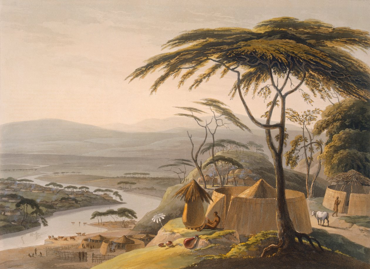 Byen Leetakoo, 1804-05 (farveakvatint) af Samuel Daniell