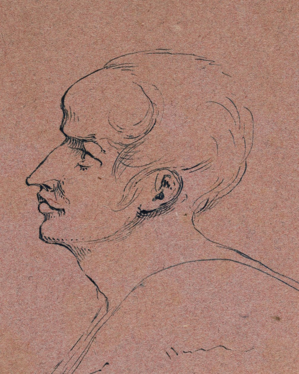 Profil af en mand, 1840 (pen og blåt blæk på pink vævet papir) af Samuel Finley Breese Morse