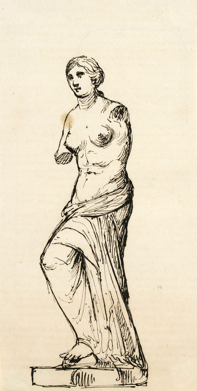 Skitse af afstøbning af Venus de Milo, 1840-42 (pen & sort blæk på cremevævet papir) af Samuel Finley Breese Morse