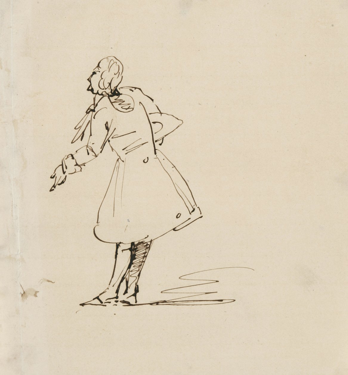 Skitse af mand, der bukker, 1840-42 (pen & mørkebrunt blæk på cremevævet papir) af Samuel Finley Breese Morse