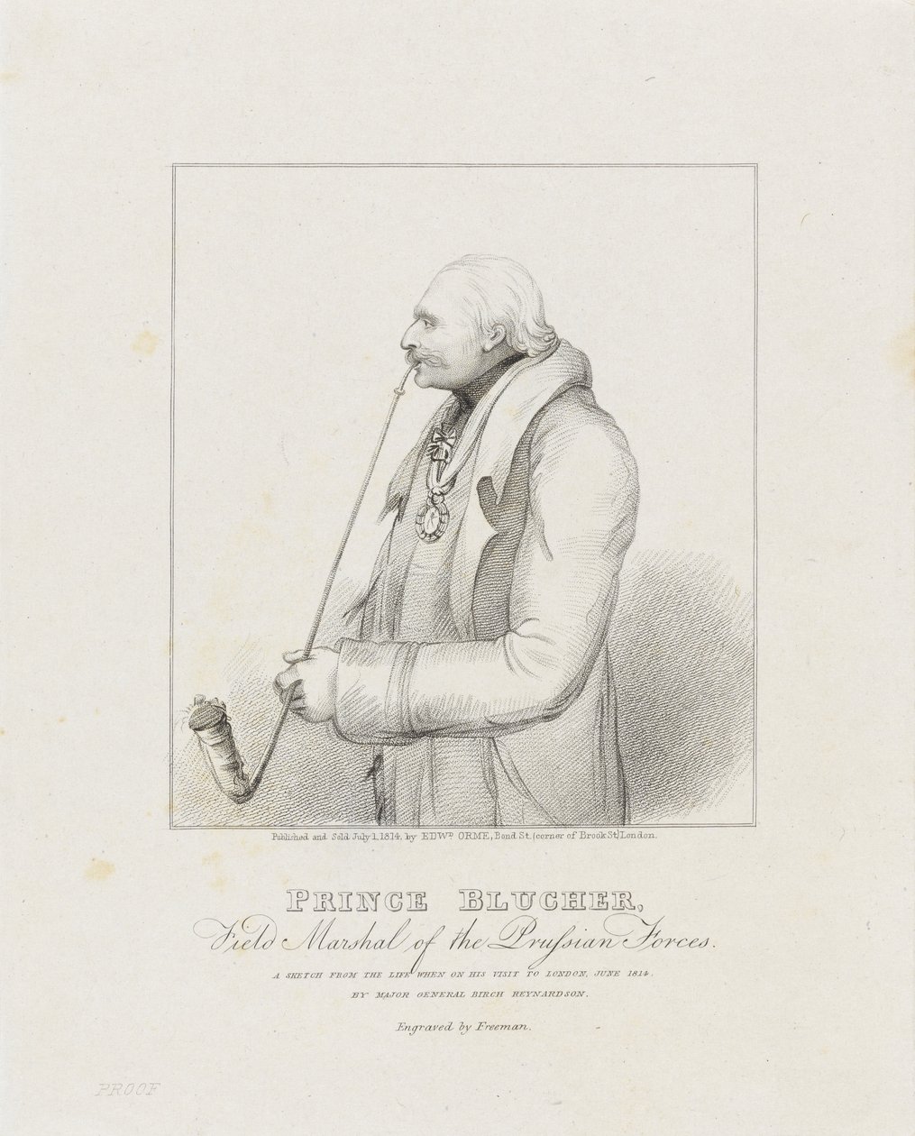 Prins Blucher, feltmarskal for de preussiske styrker, 1814 (tryk) af Samuel Freeman