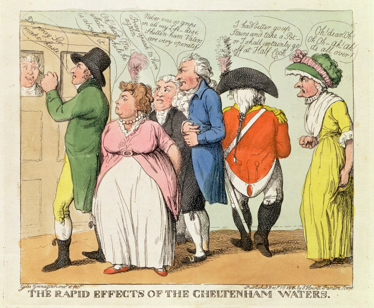 The Rapid Effects of the Cheltenham Waters, 1818 (håndfarvet gravering) af Samuel Howitt