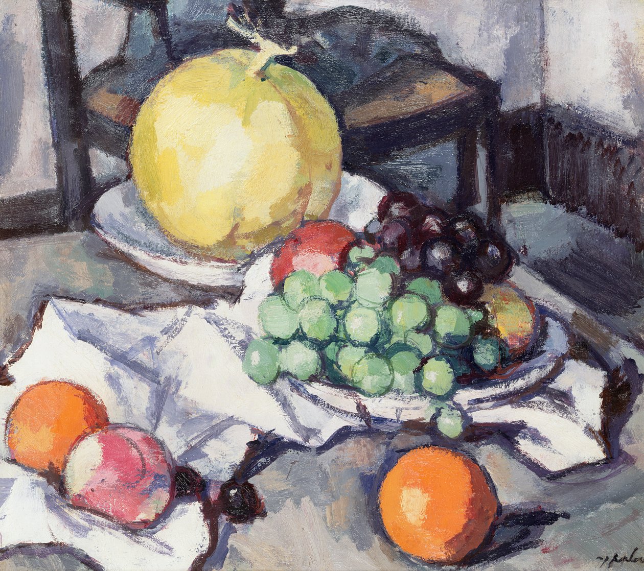 Stilleben med meloner og druer af Samuel John Peploe